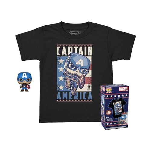 Funko Pocket Pop! & Tee: Marvel - Captain America - Für Kinder - Large - (L) - T-Shirt - Kleidung mit Vinyl-Minifigur Zum Sammeln - Geschenkidee - Spielzeug und Kurzärmeliges Top Für Erwachsene von Funko