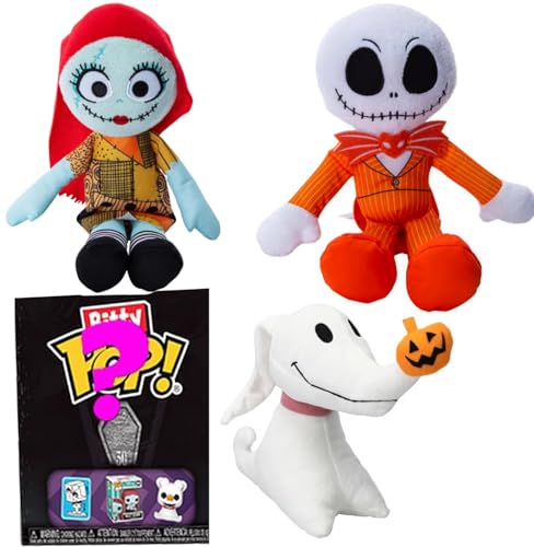 Pooch Zero Pumpkin Nose Nightmare Before Christmas Mini Figure Bitty Pop! Size Heroes Bundled with Jack Skellington King + Sally Characters & Plush Ghost Dog 4 Items von Funko