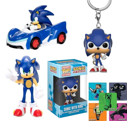 Racer Fast Sonic Exclusive Hedgehog Cover Figure 90's Retro Game Bundled with Classic Video Collection Pop + Nitro Fueled Crash Team Character car 2 Items von Funko