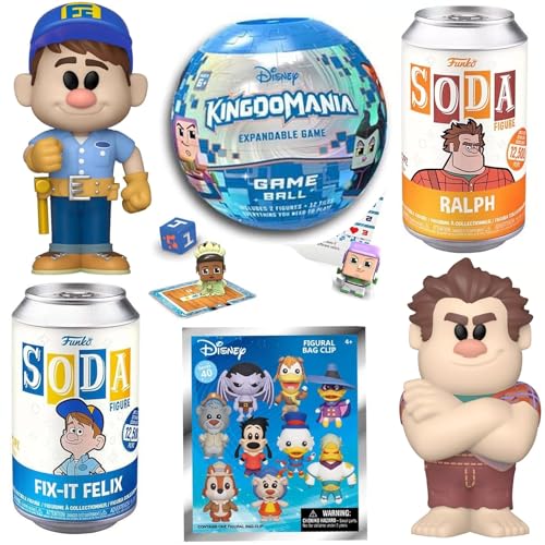 Ralph Kingdomania Wreck It Pop Disney Game Capsule Mini Figures Bundled with Felix Soda Can Vinyl Pixr + 3D Character Blind Bag Hanger 4 Items von Funko