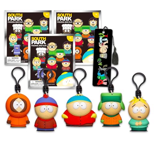 South Park Blindbeutel, 3 Stück, South Park Partygeschenke, Bündel mit 3 Mystery South Park Schaumstoffbeutelklammern plus Lesezeichen, mehr, South Park Figurale Taschenclips für Kinder von Funko