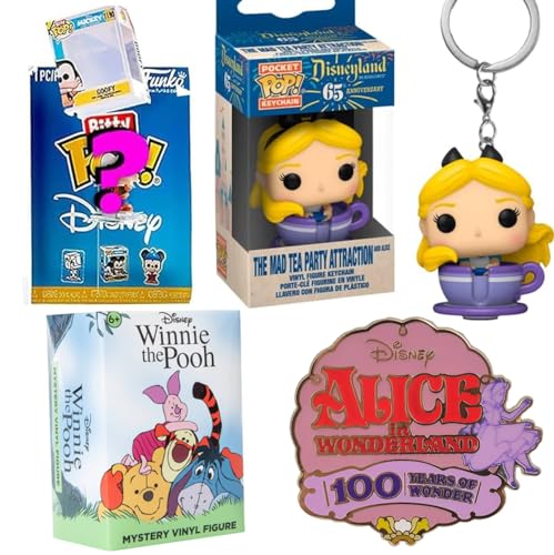 Upside Down Alice Wonderland Rewind Pop Figure Bundled with Mad Tea Metals Retro Fun + Arthut Disney Movie Sword & The Stone + Classic Character Mini Bitty & Friends 4 Items von Funko