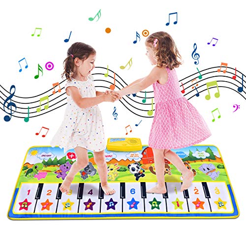 Funkprofi Tanzmatte, Musikmatte für Kinder, Klaviermatte mit 8 Instrumenten, Klaviertastatur Musik Playmat Spielteppich für Babys, Kinder, Mädchen und Junge (Tier, 100x36 cm) von Funkprofi