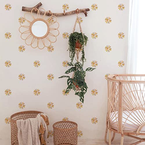 funlife 72 Stück Kamillen Blumen Boho Stil Wandaufkleber Wandsticker für Kinderzimmer, Boho Herbst Blumen Muster matte Wandtattoos, Selbstklebende PVC Wand Kunst Deko für weiße Wand, bunte Kamillen von Funlife