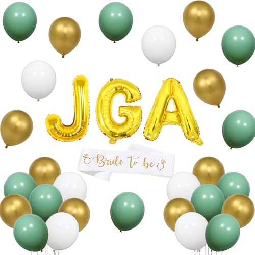 Funmemoir JGA Deko Grün Junggesellenabschied Frauen Deko Set Folienballons JGA Gold Bride To Be Schärpe Salbei Grün Weiß Gold Luftballons für Braut Deko JGA von Funmemoir