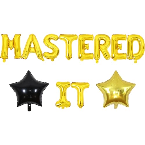 Masters Graduation Dekorationen, Mastered It Luftballons Banner, Stern Folienballons, Schwarz und Gold Abschluss Party Dekorationen für Master-Abschluss Doktor Abschluss Klasse 2024 Congrats Grad von Funmemoir