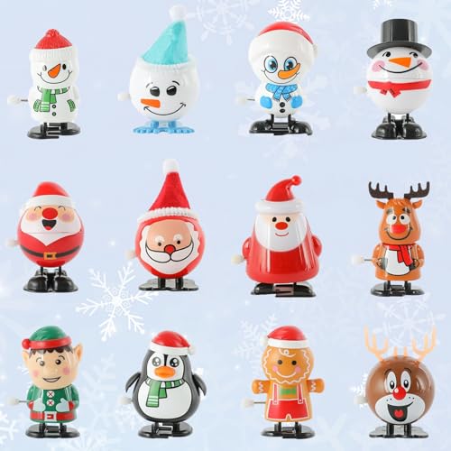 12 Stück Weihnachts Aufziehspielzeug Set,Spielzeuge zum Aufziehen,Pinguin Rentier Schneemann Weihnachtsmann,Lustiges Weihnachten Geschenk für Kinder,Für Weihnachtsstrümpfe und Geschenktütenfüller von Funmo