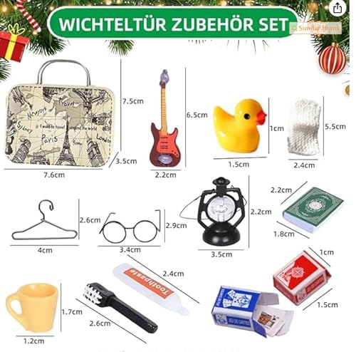 13Pcs Miniatur Wichtel Zubehör Weihnachten Deko, Wichtel Zubehör Set,Miniatur Vintage Deko,Wichtel Zubehör Weihnachten,DIY Wichtel Reise Zubehör (Dwarf Ornament) von Funmo