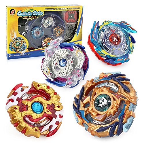 4Piece Gyro Burst Starter Set,Battle Spinner Burst,3D Fusion Modell Metall Masters Beschleunigungslauncher Speed Kreisel mit Basis-Arena für Kindertag, Ostern, Weihnachten, Geburtstag von Funmo