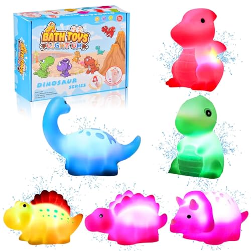 6 Stück Dinosaurier Badewannen Spielzeug Baby,Dinosaurier Schwimmendes Badewanne Spielzeug,LED Dinosaurier Badespielzeug Kinder,Wasserspielzeug Kinder Badespielzeug Baby Geschenk Badewannen Spielzeug von Funmo