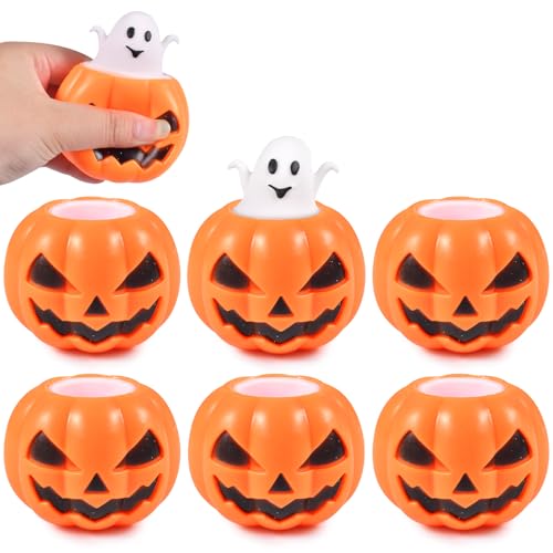 6 Stück Halloween Party Mitgebsel, Kürbis Antistressball Set, Halloween Anti Stress Bälle, Halloween Dekompressionsspielzeug, Stress Relief Spielzeug, Halloween Kürbis Spielzeug, Halloween Kinder Part von Funmo