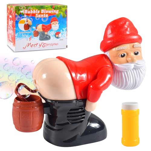 Bubble Fart Blower,Weihnachts-Blasengebläse,Lustige Weihnachtsmann-Blasenblasmaschine,Weihnachtsmann Seifenblasenpistole mit Lichtern und Sound,Weihnachten Seifenblasenmaschine für Kinder,Party (Rosa) von Funmo