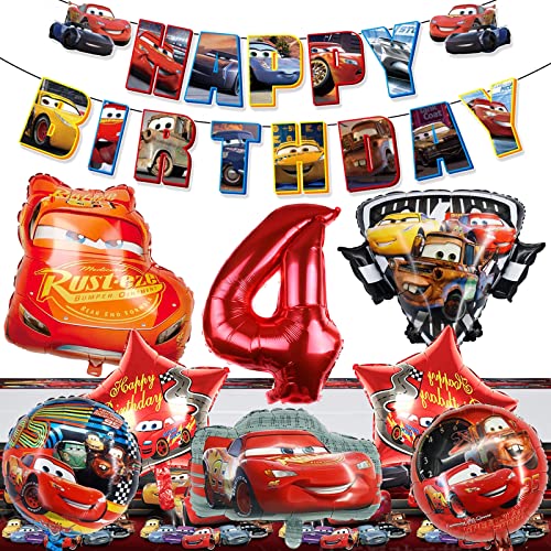 Cars Geburtstagsdeko Auto Geburtstags Party，Luftballons Deko Geburtstag，Geburtstagsdeko Junge，Deko Geburtstag 4 Jahre Lightning McQueen Thema Happy Birthday Banner für Kinder Geburtstagsdeko von Funmo