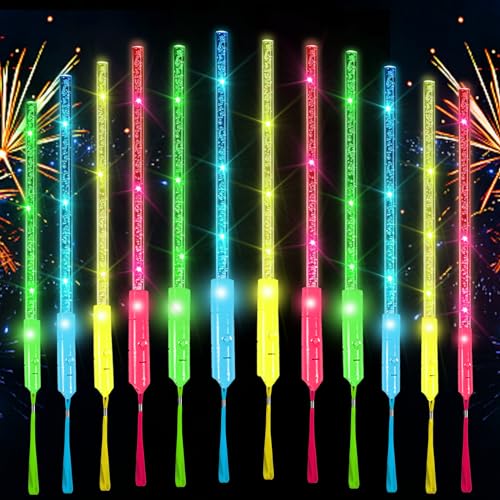 Funmo 12 Stück Fiberglas Leuchtstäbe, Bunte blinkende LED Knicklichter, 3 Modi LED Leuchtstäbe, Leuchtstäbe Partyzubehör für Kinder, Fiberglas Knicklichter für Hochzeit, Weihnachten, Party, Konzert von Funmo