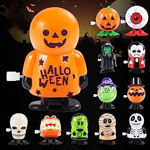 Funmo 12 Stücke Halloween Kürbis Ghost Skull Wind Up Spielzeug,Kinder Aufziehspielzeug Halloween lustige Springen Spielzeug für Parteibevorzugung Goody Bag Füller Fledermaus Mumie Zombie, Mehrfarbig von Funmo