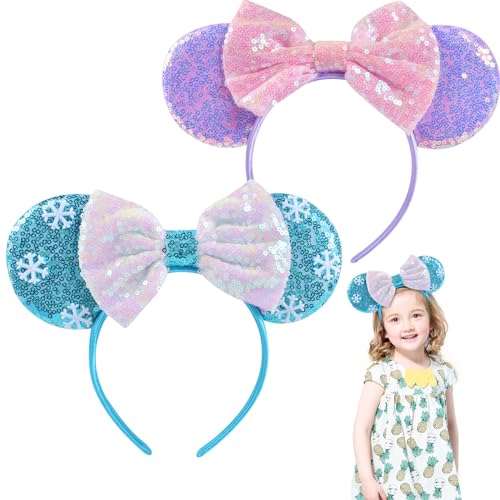 Funmo 2 Stück Maus Ohr Stirnband,Mickey Mouse Ohren,Minnie Mickey Mouse Maus Haarreifen für Maskerade für Kinder und Erwachsene Geburtstag Baby Shower Valentine's Day Halloween Christmas von Funmo