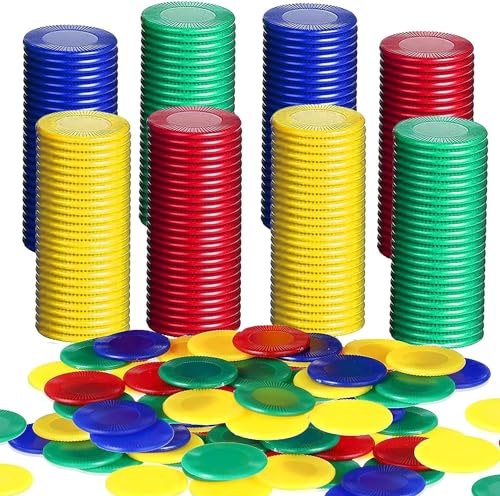 Funmo 400 Stücke Kunststoff Pokerchips, Poker Chips Set, Kinder Zählchips,Spielchips zum Lernen Mathematischer Berechnungen und Bingospiele(4 Farben,0.86 Zoll) von Funmo