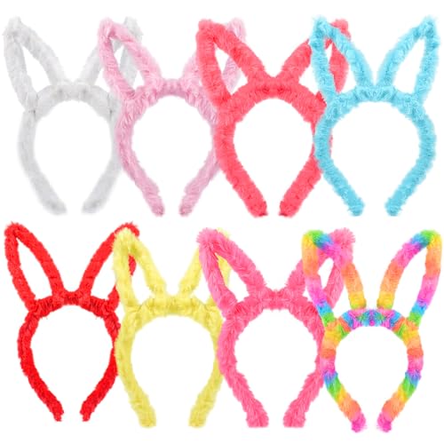 Funmo 8 Stück Hasenohren Haarreif, Plüsch Kaninchen Ohren Stirnband Hasenohren Haarreif für Erwachsene und Kinder Ostern Party Kostüm Cosplay von Funmo