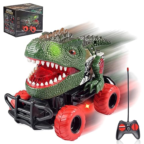 Dinosaurier Auto Spielzeug, Ferngesteuertes Auto Kinder Ferngesteuertes Dinosaurier Auto mit LED Licht Spielzeugautos Geburtstag Geschenke für Jungen Mädchen ab 3 4 5 6 7 Jahre von Funmo