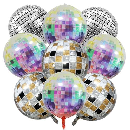 Funmo Disco Folienballon, 9 Stück Bunte Discokugel Luftballons Helium Ballon, 22 Zoll 4D Disco Party Deko Ballons, 70er 80er 90er Retro Disco Hip Hop Themenparty Dekoration, 32-DISCO BALL BALLOONS von Funmo