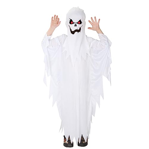 Funmo Halloween Gespenster Kostüm für Kinder, Weiß Geist Geister Umhang für Kinder, Gespenster Kostüm für Halloween Karneval Fasching Cosplay - Spooky Süßes oder Saures (M) von Funmo