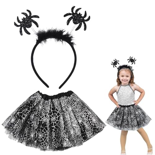 Funmo Halloween Hexenkostüm Kinder, Karneval Kostüm Mädchen, Hexe Tutu Rock Haarband, Cosplay Kostüm für Karneval Halloween Fasching Cosplay Party von Funmo