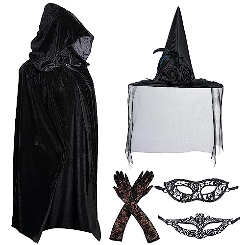 Funmo Halloween Kostüm Damen Geister Schwarze Geisterbraut böse Königin Damen Hexe Kostüm Faschingskostüme Cosplay Halloween Party Karneval Fastnacht Kleid für Erwachsene Dress Up Party 150CM von Funmo