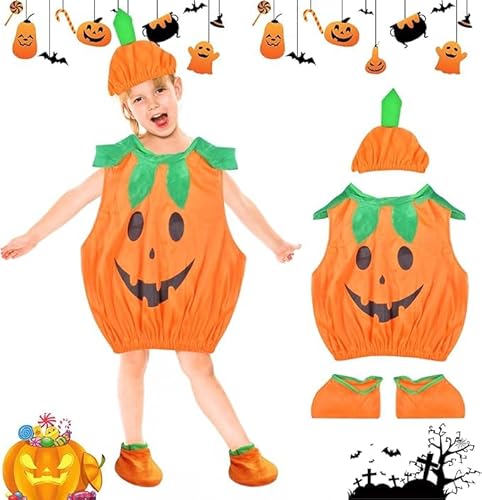 Funmo Halloween Kostüm Kürbis Kinder,Halloween Kostüme,Halloween Kürbis Mantel Hut Set,Halloween Kostüm Kürbiskostüm, für Halloween Party Cosplay Erwachsene von Funmo