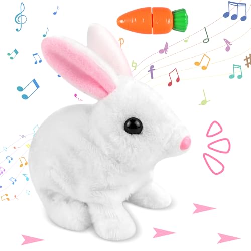 Funmo Hüpfendes Kaninchen Spielzeug,Hase Spielzeug Elektronisch,Osterhase Plüschtier,Hasen Spielzeug Kinder,Sprechender Hasen,mit Sound Bewegungen Gehen,Osterkörbchenfüller Geschenk für Kinder(Weiß) von Funmo