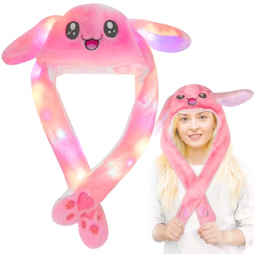 Funmo Hut Hasenmütze Kaninchen,Hasen Mütze mit Beweglichen Ohren,Partyhüte Urlaub Cosplay Mütze,Hasen Plüsch Hut Geburtstagsgeschenk für Kinder Mädchen Freundin (Rosa) von Funmo