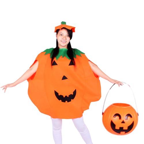 Funmo Kürbis Kostüm Erwachsene, Halloween Kürbis Kostüm, Halloween Kostüm Kürbis Damen Karneval Party, Karnevals Kürbiskostüm mit Hut, Kürbis Tasche, für Halloween Cosplay Party von Funmo