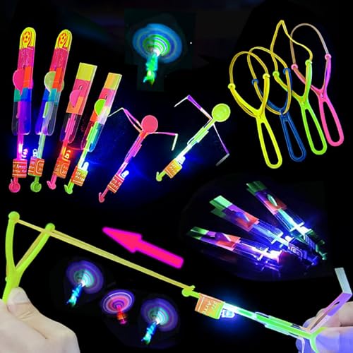 Funmo LED Leuchtspielzeug, 15 Stücke Hubschrauber Fliegen Spielzeug, Elastic Powered Heli Schleuder für Kinder, Licht Hubschrauber Fliegen, Gastgeschenke Partygeschenke Set (15 Stücke) von Funmo