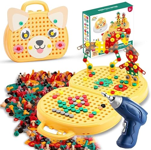 Funmo Mosaik Steckspiel Schraube Spielzeug,Montessori spielzeug ab 12 3 jahr,3D Puzzle Kinderspielzeug,mit Bohrmaschine Pädagogisch Kreativ Spielzeug (puppy) von Funmo