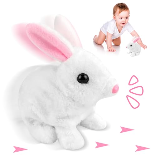 Funmo Osterhase Plüsch Elektrische, Elektronisch Kuschelhase, Plüschtier Hase, Osterhase Spielzeug, Kuscheltier Hase, Hasenpuppe, Elektronische Haustiere für Kinder und Baby- Weiß von Funmo