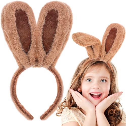 ﻿Plüsch-Hasenohren-Stirnband 1 Stück Kaninchenohren-Accessoire Ostern Cosplay Weihnachten Thema Party Haarstyling Kostüm Dress Up für Kinder Mädchen Frauen (Braun) von Funmo