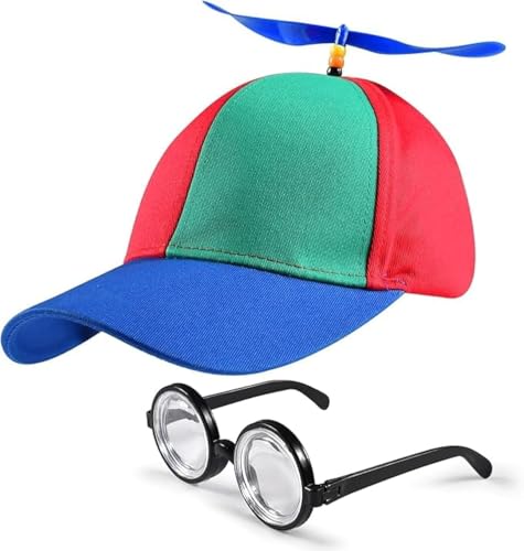 Funmo Propeller Mütze,Bunte Propellermütze,Helikopter Cap,Baseballmütze mit Propeller mit Idioten Brille,Party Hut für Kinder,Größenverstellbar, Für Reisen und Draußen Spielen von Funmo