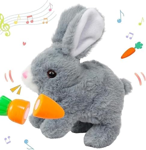 Funmo Rabbit Cuddly Toys,Bouncing Rabbit Interactive, Electronic Pet Plush with Sound Movements Animated Walking Wiggle Ears Twitching Nose Gift for Children, 17 cm von Funmo