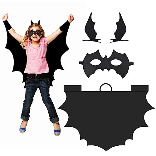 Halloween Kinder Kostüm, Fledermaus Kostüm Set Flügel Umhang + Maske Bat Cape + 2 Stück Fledermausflügel Haarspangen für Fledermauskostüm Vampir zu Halloween Karneval Fasching Motto Party (130CM) von Funmo