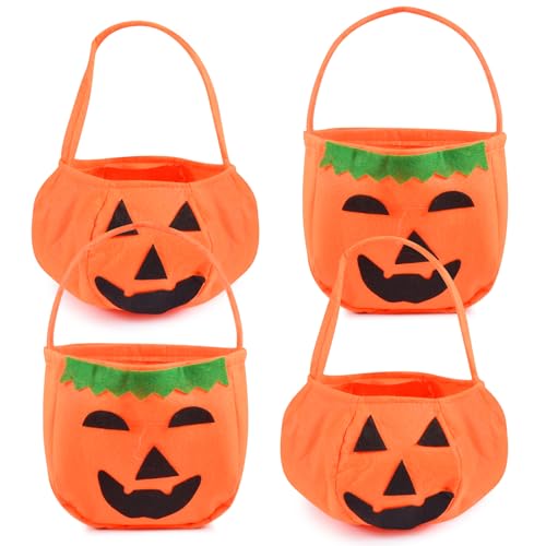 4Pcs Halloween Kürbis Candy Bag,Halloween Kürbis Tasche,Halloween Süßigkeiten Eimer,Non-Woven Kürbis Geschenk Taschen Halter Handtasche für Halloween Kinder Party Favors von Funmo