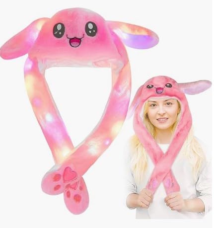 Kaninchen Hut Hasenmütze,LED Kaninchenhut Ohr Plüsch Tier Ohr Hut,Partyhüte Urlaub Cosplay Mütze,Hasen Mütze mit Beweglichen Ohren,Lustige Hasenmütze aus Weichem Plüsch für Kinder Mädchen Freundin von Funmo