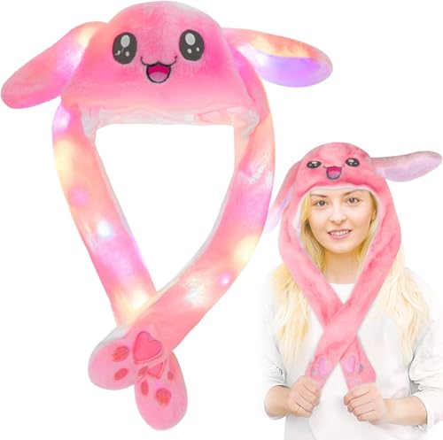 Kaninchen Hut Hasenmütze,LED Kaninchenhut Ohr Plüsch Tier Ohr Hut,Partyhüte Urlaub Cosplay Mütze,Hasen Mütze mit Beweglichen Ohren,Lustige Hasenmütze aus Weichem Plüsch für Kinder Mädchen Freundin von Funmo