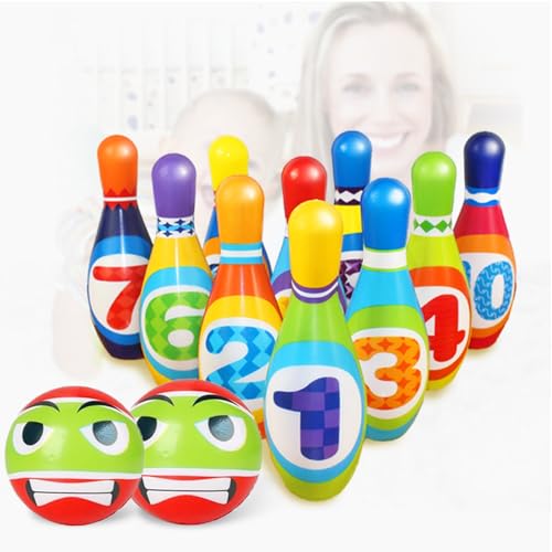 Kegelspiel für Kinder, 12PCS Bowling Ball Set 10 Teiliges Kegel und 2 Bälle Dosenwerfen Mini Drin und Draußen Spielzeug Geschenke für Junge Mädchen Kinder von Funmo