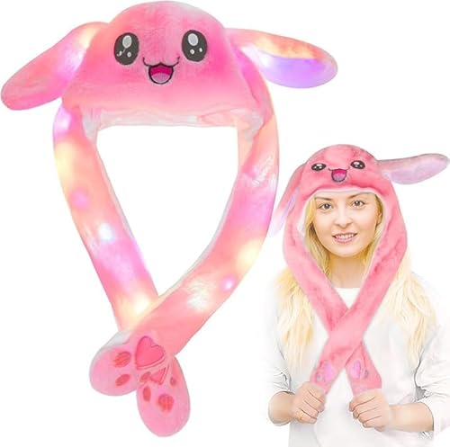 LED Kaninchenhut Niedliche Hase Plüsch Hut mit Licht Hasen mütze bewegliche ohren Niedlicher Leuchtender Hasen Plüsch Hut Geburtstagsgeschenk für Kinder von Funmo