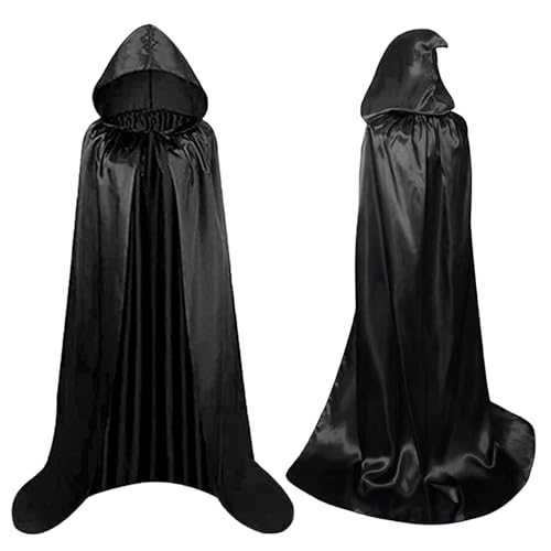 Schwarzer Umhang Halloween Umhang Zipfelmütze Umhang Vampir Umhang Gothic Herren Umhang Damen Umhang Hexen Umhang Halloween Umhang mit Hut Erwachsene Halloween 150cm von Funmo