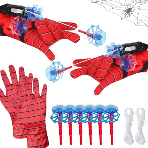 Funnity 2 Sets Spider Handschuhe mit Launch, Marve Spielzeug Spider Netzwerfer, Spider Handschuhe Spinnennetz, Spider Kostüm Kinder für Fasching Spider Cosplay Spider Geschenk von Funnity