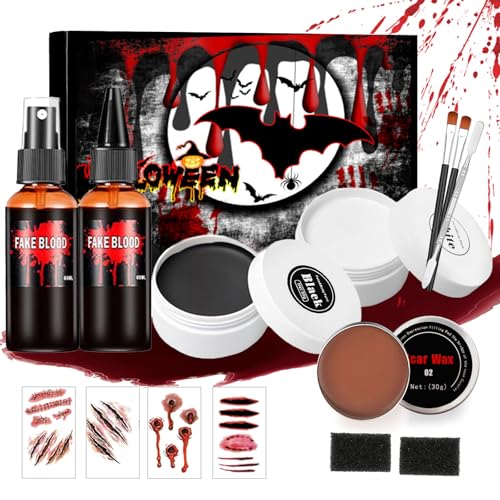 Funnity Halloween Kunstblut Set, Halloween Make Up,Fake Blood ,Halloween Schminke Set , Kunstblut Auswaschbar, für Karneval, Film, Unfug, Simulierte Wunden,Cosplay von Funnity