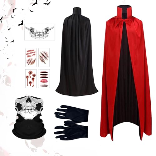 Funnity Halloween Vampir Umhang Erwachsene Halloween Kostüm Damen Vampir Cape Vampirumhang mit Kragen Kostüm Halloween Herren für Karneval Cosplay(150cm) von Funnity