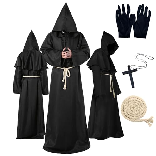 Funnity Mönch Kostüm, Faschingskostüme Männer, Priester Kostüm Herren, Mittelalter Kleidung Herren eignen sich perfekt als Karneval Kostüm Herren, Maskeradenkostüme(Schwarz, X-Large) von Funnity