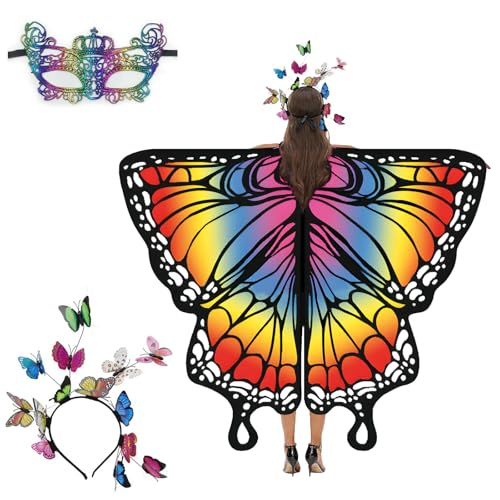 Funnity Schmetterling Kostüm Damen, Faschingskostüme Schmetterling Haarreif Damen für Erwachsene, Schmetterling Haarreif,Damen Spitze Maske, für Karneval Kostüm, Faschingskostüme, Cosplay(Bunt) von Funnity