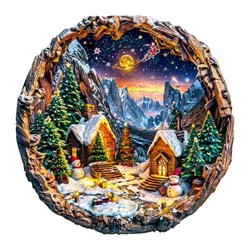 Funnli Holzpuzzle für Erwachsene, 3D Vision in der Höhle Holzpuzzle für Erwachsene und Kinder (3D Weihnachtsabend), Holzpuzzle mit Holzgeschenkbox von Funnli